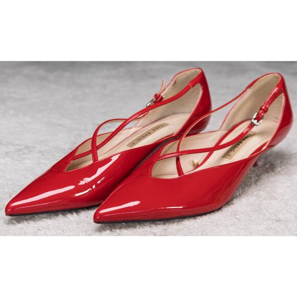 Zara Collection Red Faux Patent Leather Kitten Heels Buckle Womens EU 38 US 7 - Picture 9 of 15